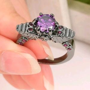 Gothic Fallen Angel CZ Amethyst & 18k pl Ring 8